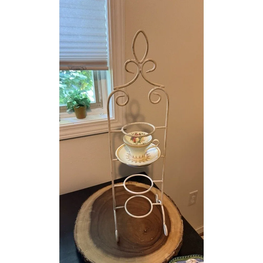 Vintage 4 Tier Metal Teacup & Saucer Display Stand 24